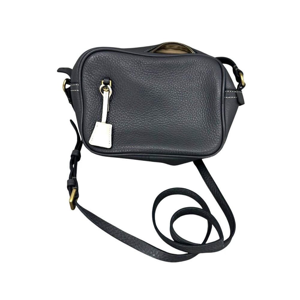 J.Crew Womens Pebbled Leather Crossbody Messenger Bag Dark Grey With Gold-Tone A